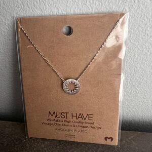 New Rhodium Plated Must Have Silver Tone Sun Burst Pendant Necklace